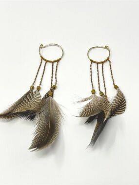 New Free People Bohemian Drop Dangle Feather Earrings